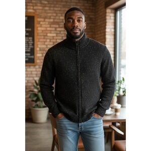 Lucky Brand SWEATER Mens 2XL/TTG XXL Black Full Zip Long Sleeve Pockets NWOT